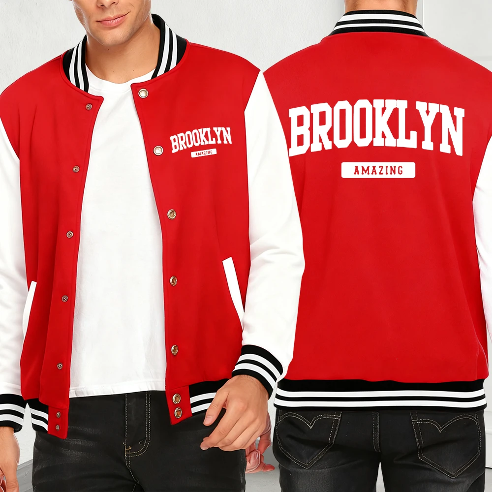 

Brooklyn Amazing Letter Print Autumn Men Jacket Fashion Baseball Jersey Creativity Casual Clothing Fleece Pocket Streetwear