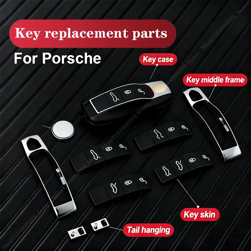 

Car Key Case Skin Button Pad Modified Shell Middle Frame Decoration 2014-2024 For Porsche Cayenne Panamera Macan 911 718 Cayman
