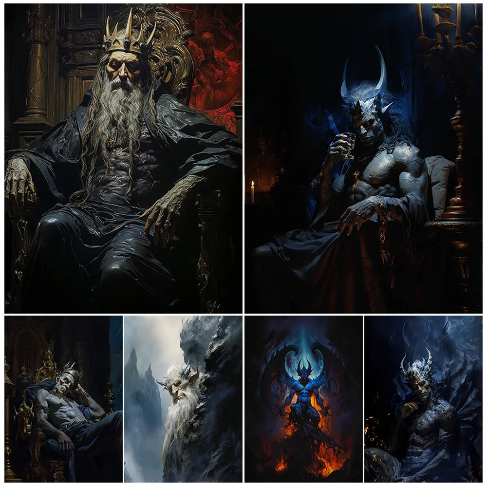 

The King Of Vicissitudes And The Lord Of Hell Abstract Wall Art Canvas Print Fantasy Horror Portrait Art Poster Print Home Decor