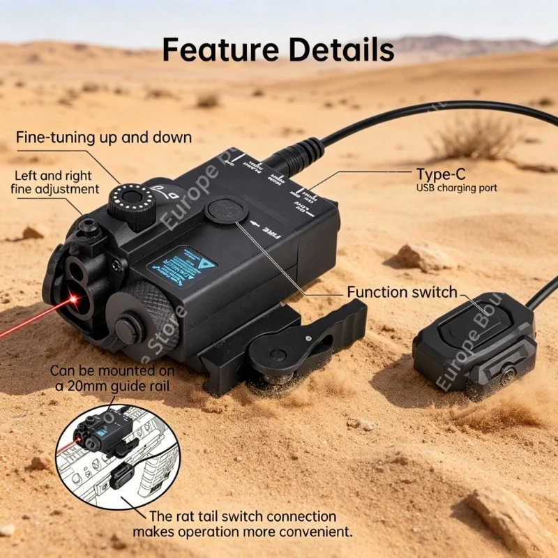 

PEQ15 Style MINI-A2 Red Green Laser Light 20mm Picatinny Rail Mount for Outdoor Model Parts Fit M300 M600 Airsoft Gear