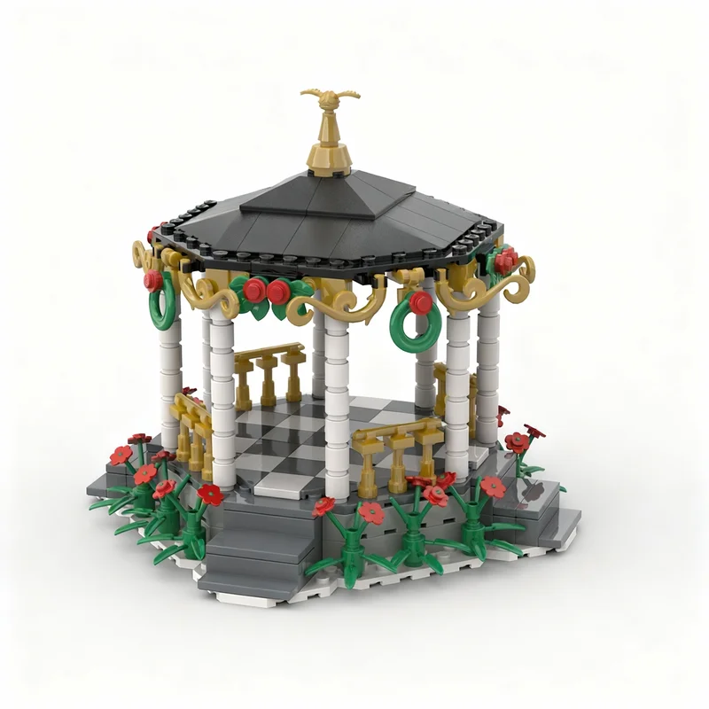 342ピース-moc-シーズナルクリスマスタウン-ガゼボ-冬の村-モデル-ビルディングブロック-おもちゃ-クリエイティブコレクション-誕生日プレゼント-アート-3dブロック
