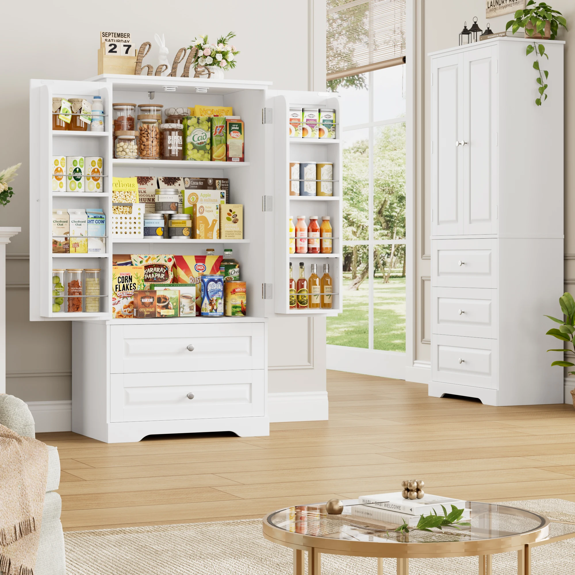 Getone Alacena Cocina, Mueble de cocina , Armario despensa con estantes, Mueble Almacenaje ajones y puertas, aparador para cocina, salón y dormitorio, estantes ajustables, 60 x 40 x 120 cm