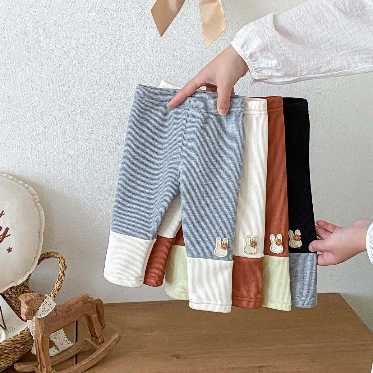 Winter New Baby Fleece Leggings Cotton Infant Girls Patchwork Warm Trousers Children Elastic Pants Toddler Casual Leggings