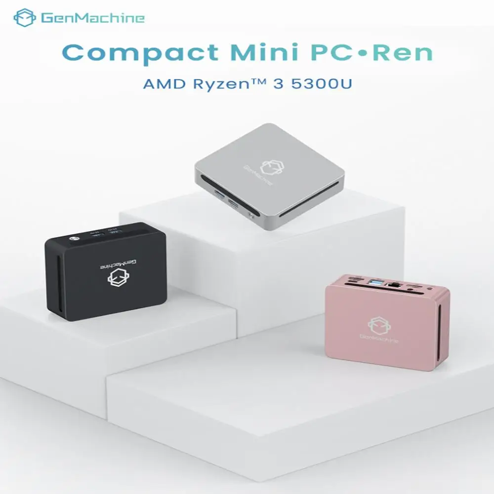 GenMachine New Mini PC Computer Gaming AMD Ryzen3 5300U 64GB Pocket Dual HDMI LAN WIFI6 Office DDR4 NVMe Computer Gaming pc