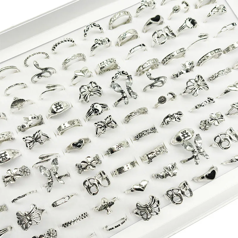 30pcs/Lot  Factory Wholesale Mix Style Finger Rings For Women New Hollow Butterfly Skull Vintage Flower Bear Snake Jewelry Party image 4