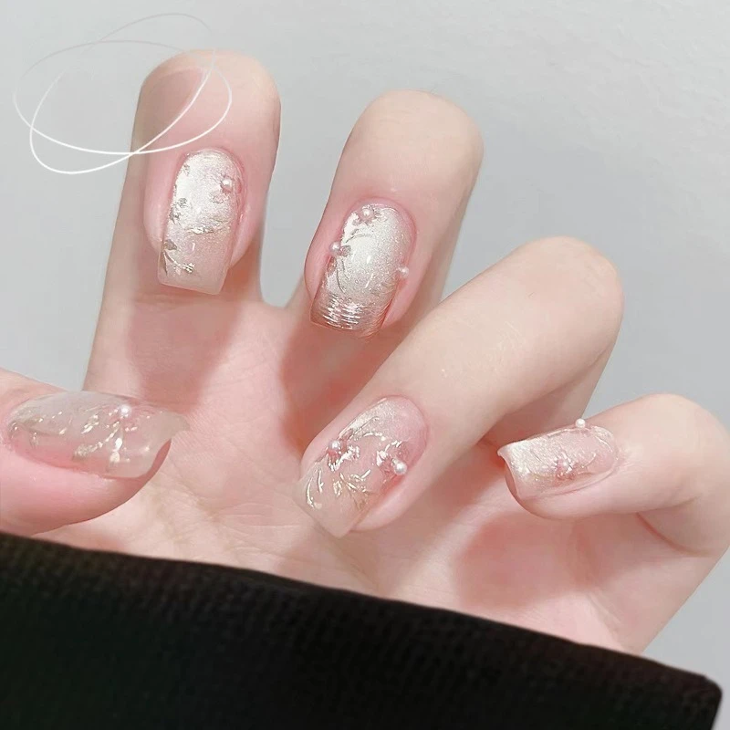 24 pezzi rosa camelia 3D nail art falso copertura completa sognante occhio di gatto finito adesivi per unghie moda indossabile medio dolce manicure