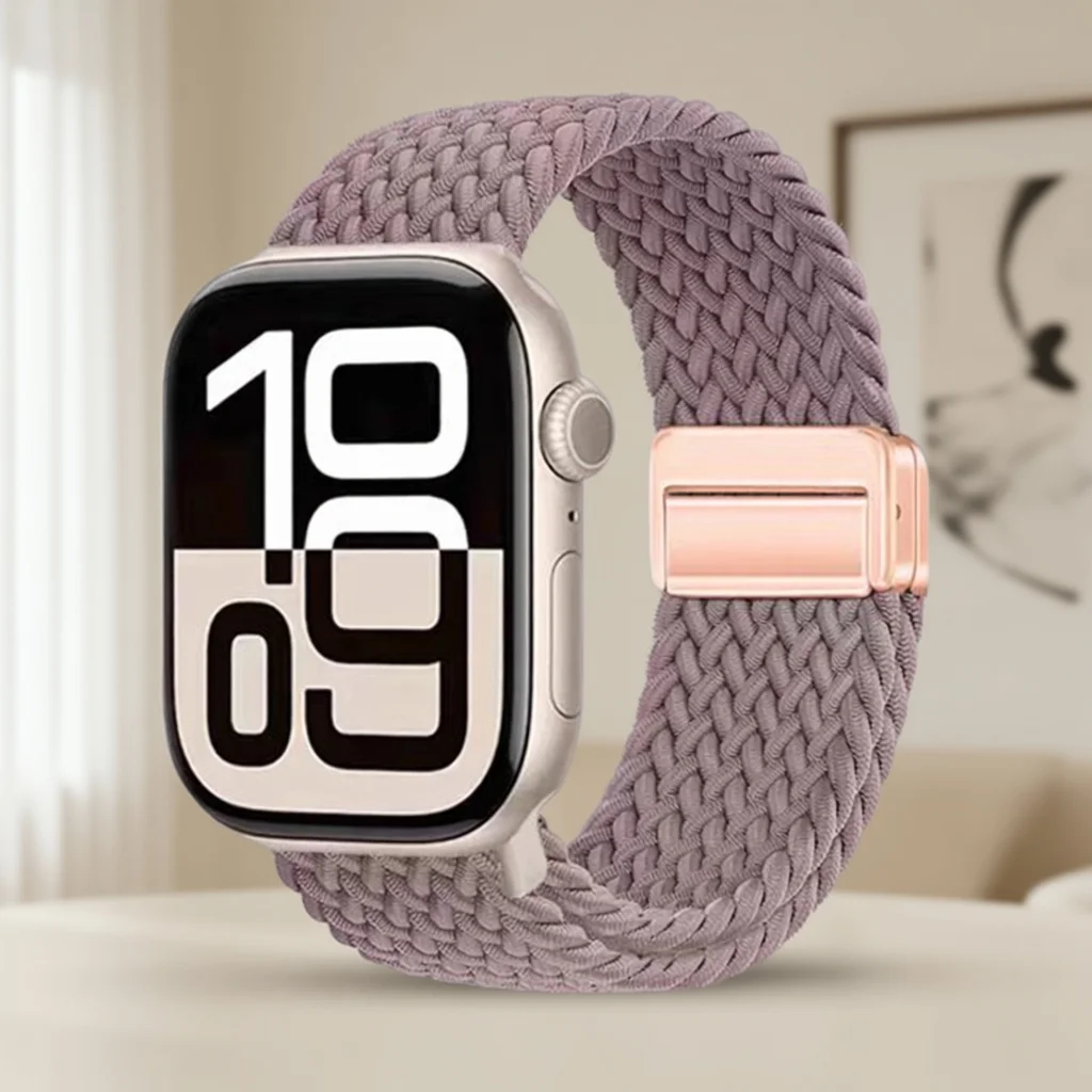 Magnetisches Schnallenarmband für Apple Watch Ultra 2/Serie 10/9/8/7/6/SE/5/4/3/2/1 Geflochtenes Nylon-Uhrenarmband für Männer und Frauen