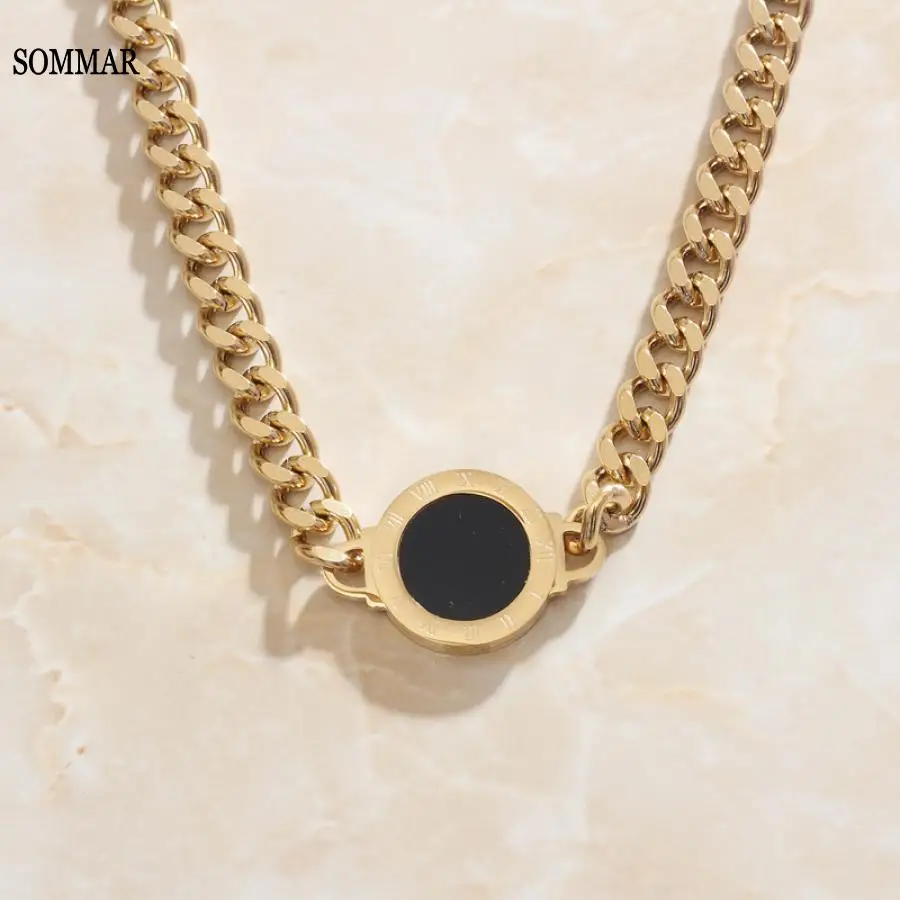 SOMMAR best friends Gold color female necklaces & pendants Black and white, two sides tattoo choker wedding decoration