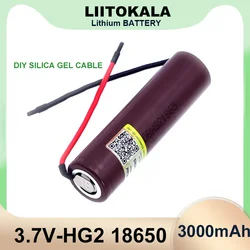 Liitokala nowy HG2 18650 akumulator 3000mah 18650HG2 3.6V rozładowania 20A, dedykowane baterie + DIY kabel żelowany krzemionką