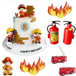 Firefighter Hero Theme Cake Toppers Fire Ladder Truck Kids 1st Birthday Cake Ornaments Cute Gift Birthday Boys Cake Decoratings