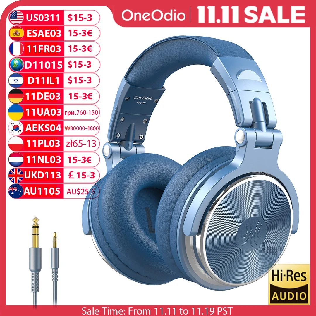 Oneodio Pro 10 Cuffie DJ cablate Cuffie da gioco stereo per bassi con microfono per cuffie da studio per monitor da studio per la registrazione