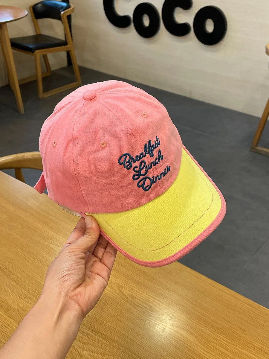 Contrast color splicing soft top hip hop baseball cap men and women couple letter embroidery wide brim cap