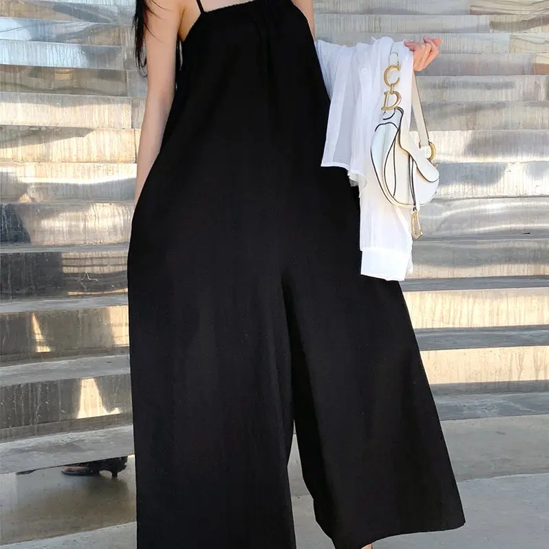 Casual Korean Style Wide Leg Pants  Romper Women Loose Fitted Leisure Lazy Slimming Floor Length Jumpsuit