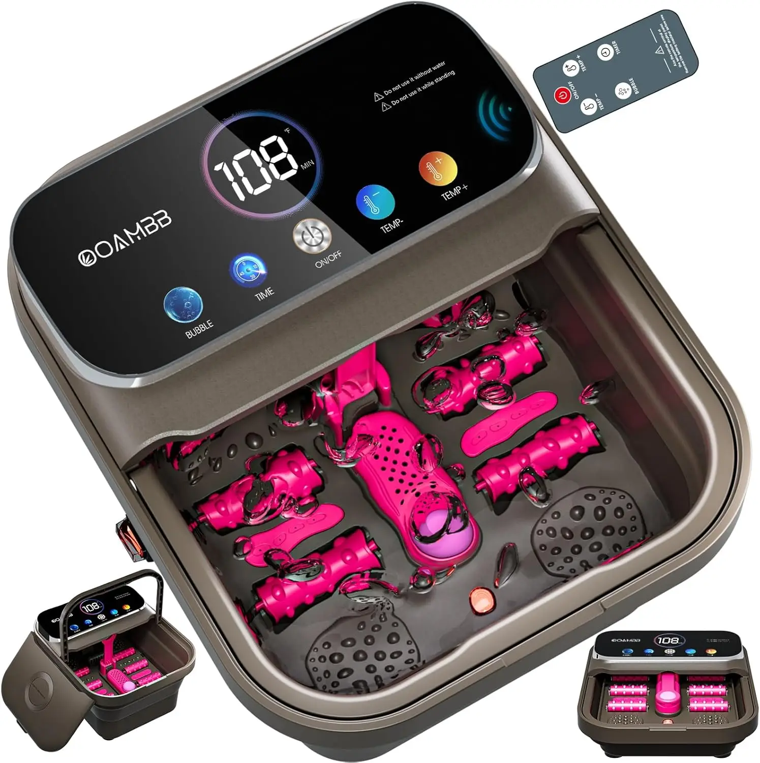 

Collapsible Foot Spa with Heat, Bubbles, Temp Control, Remote, Touch Screen, 6 Massage Rollers, Foot Soaking Tub for Stress Relief (Deep Grey)