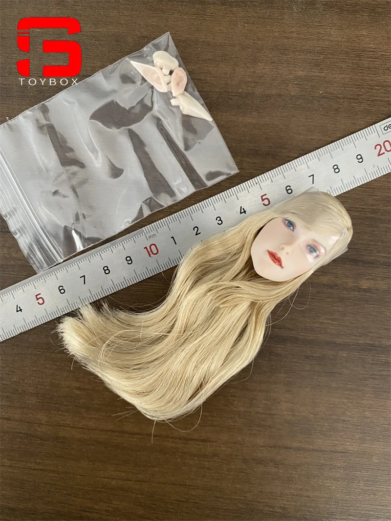 슈퍼 오리 SET043 1/6 엘프 헤드 스컬 프트 교체 가능한 귀 금발 머리 머리 조각 맞는 12 ''여성 액션 피규어 바디