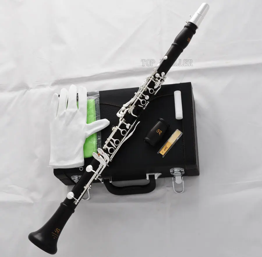 

Концертный профессиональный 17-клавишный кларнет из черного дерева, деревянный материал, 2 ствола с футляром 2025 г.