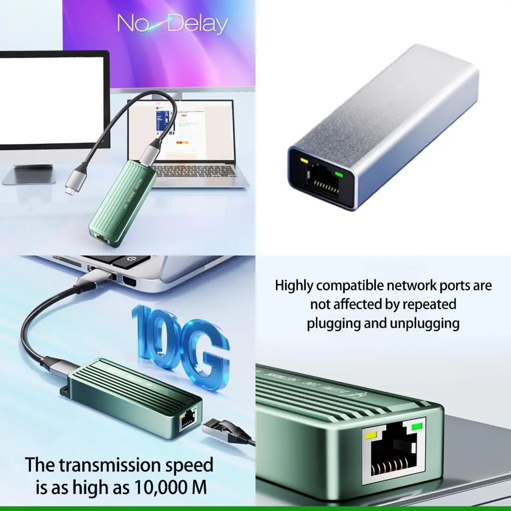 

U55C Двухпортовые преобразователи Ethernet USB C 10000M Быстрая скорость передачи для офиса и дома
