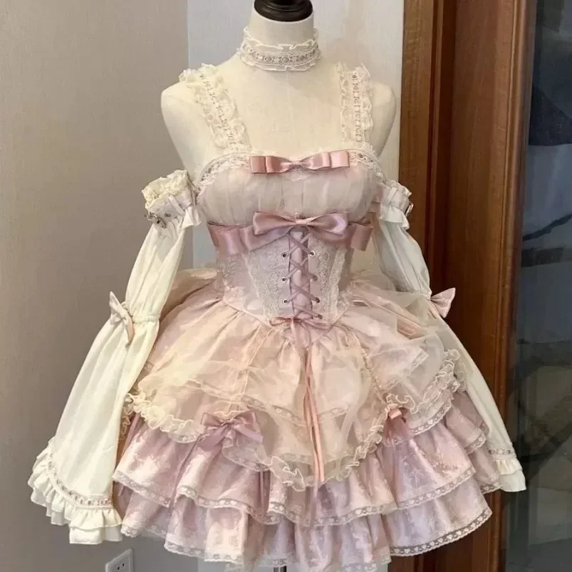 Body line y2k Gothic lolita dress バッスル Harajuku Japanese Sweet Cute Lolita Jsk Dress Women Gothic Y2k Bow