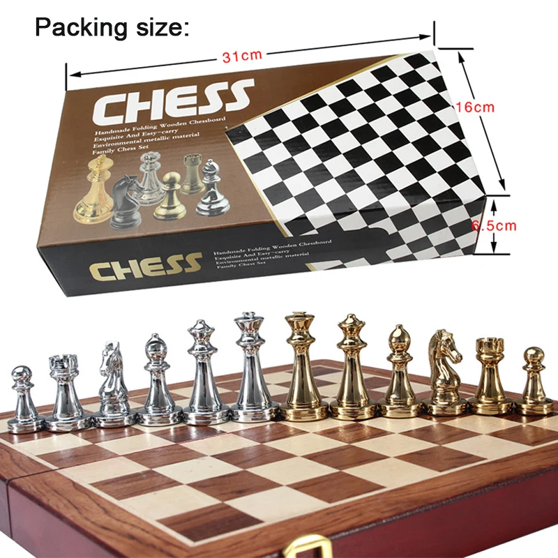 Metal Chess Set Chess Game King Height 67mm Chess Pieces Family Board Game Wooden Folding Chessboard Kirsite Chessmen