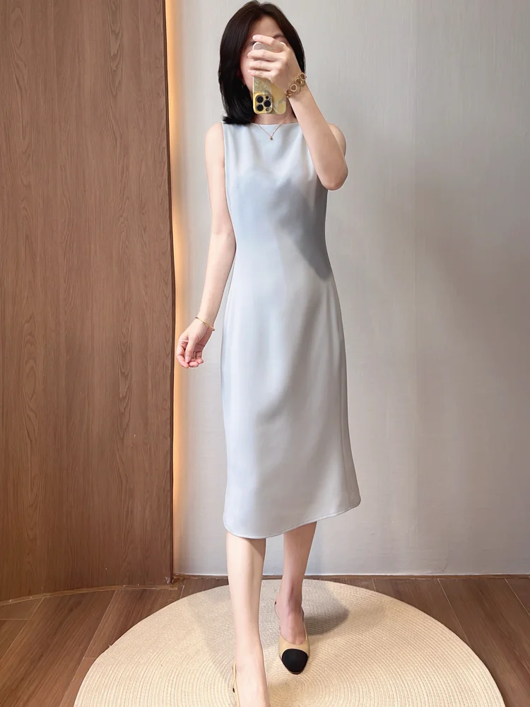 

2025 New Acetate Straight Svel Dr Ele Simple Cut Outlines Sensation Vest Dr High Waist Summer Commute Sle