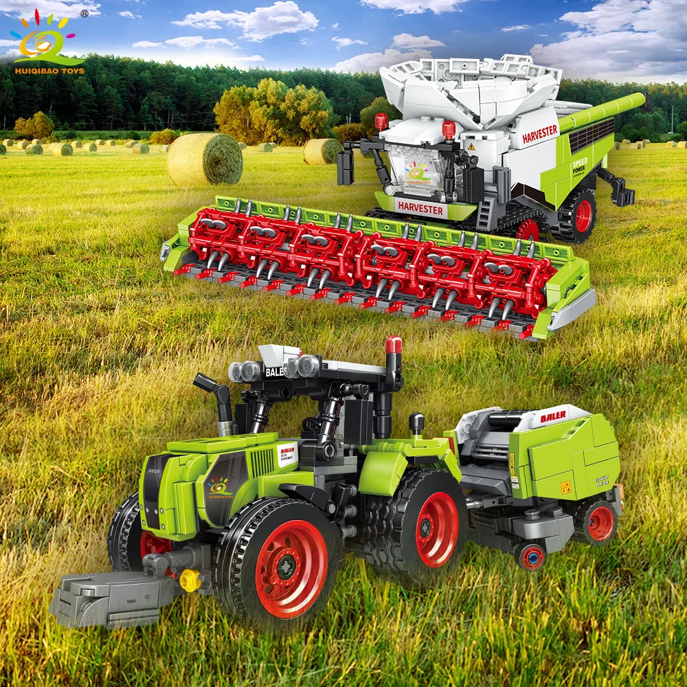 HUIQIBAO Farmer Lkw modell Baustein Traktor Grubber Harvester Fahrzeug MOC Auto Ziegel Stadt Bau Spielzeug Für Kinder