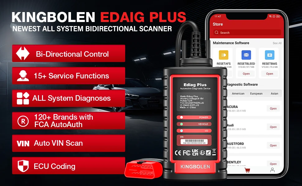 KINGBOLEN Ediag Plus Bluetooth-Scanner, bidirektionales OBD2-Diagnosetool für alle Systeme, kompatibel mit iOS & Android, mit ECU-Codierung. – Detail 3