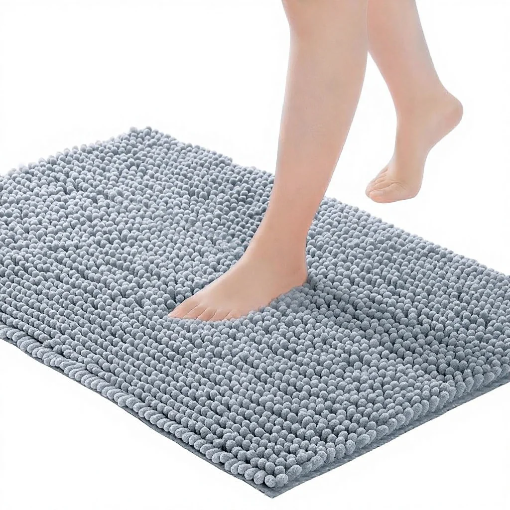 

Chenille Microfiber Polyester Non-Slip Washable Soft Fluffy Durable Thick Water Absorbent Machine Made Bathroom Rug