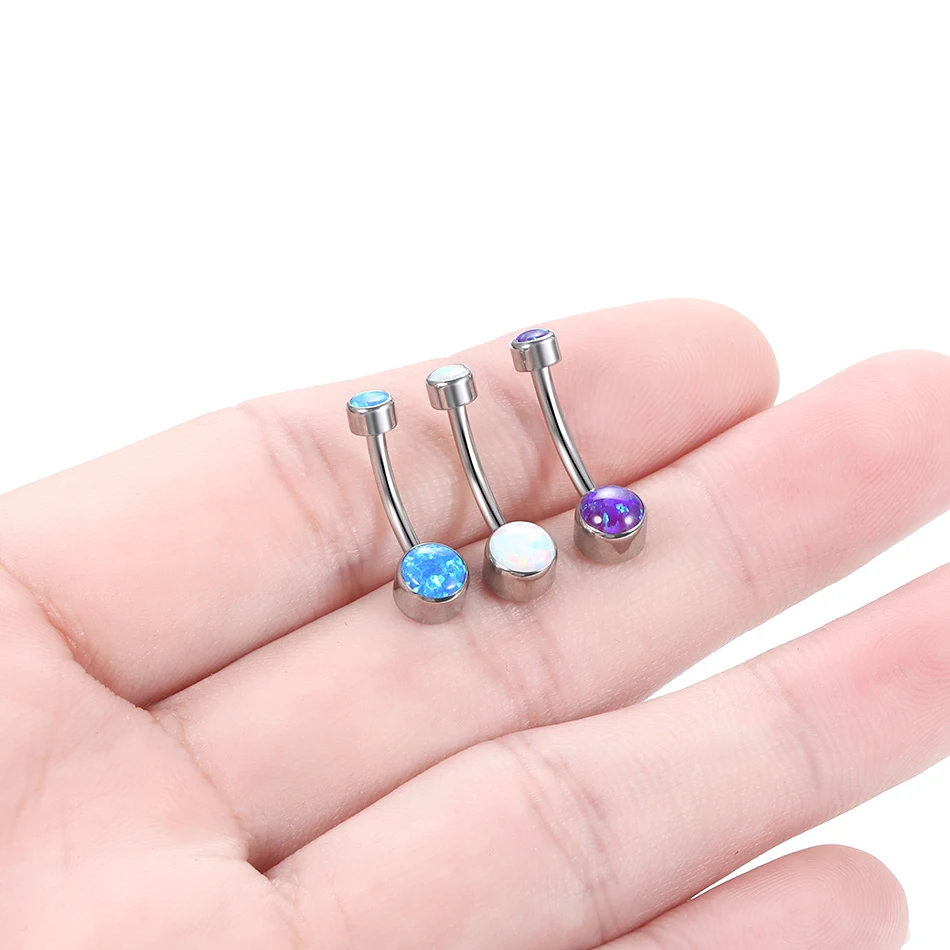 1PC Titanium Double Opal Ball Belly Button Piercings 14G CZ Bezel Navel Piercing Internal Thread Belly Rings Sexy Women Jewelry