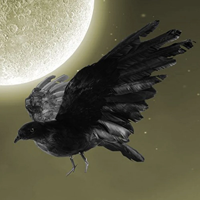 Realistic Crow Decoration Crow Decoys Halloween Black Feather Raven Prop Outdoor Halloween Decor HOT