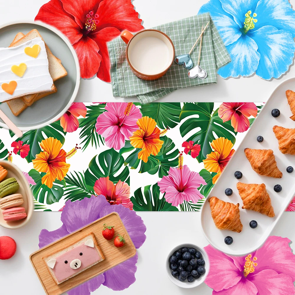 1-3Packs Hawaiian Hibiscus Table Runners Tropical Luau Disposable Table Runner for Aloha Summer Beach Birthday Party Decorations - view 3