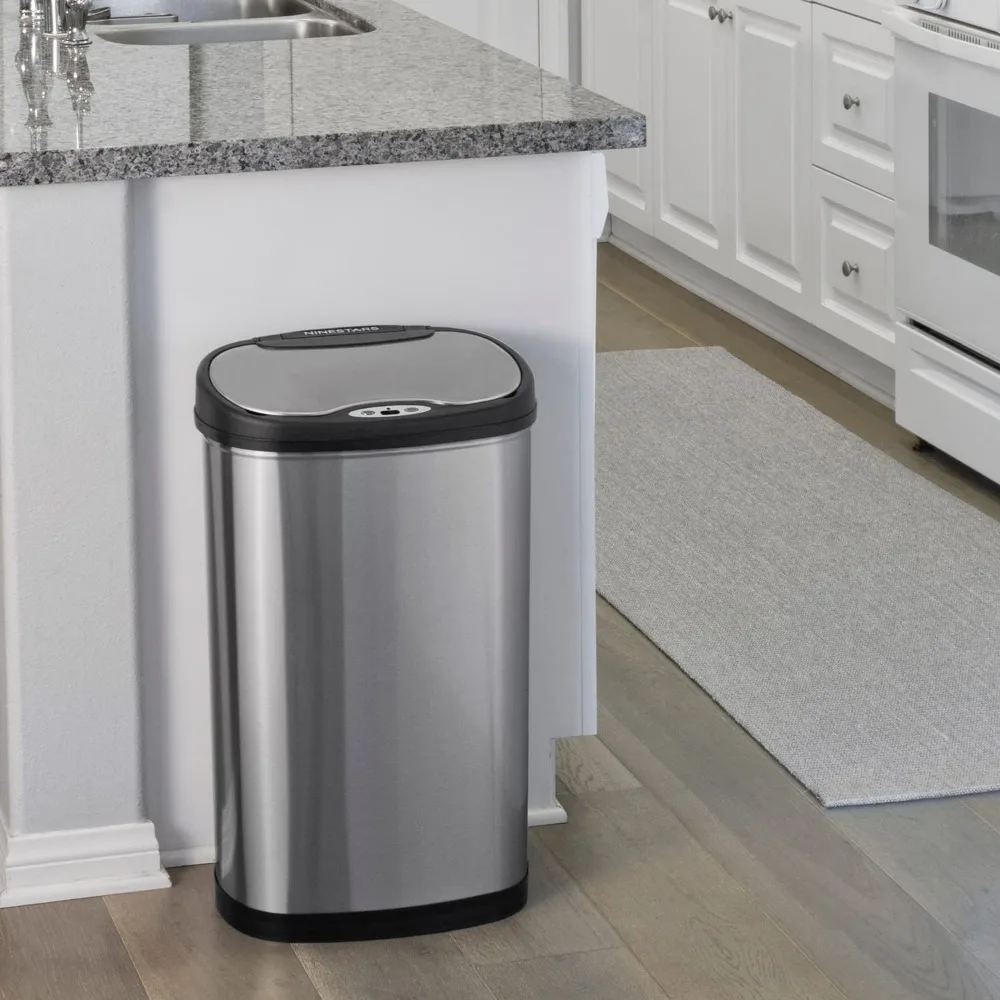 

DZT-50-13 Automatic Touchless Motion Sensor Oval Trash Can with Black Top, 13 gallon/50 L, Stainless Steel