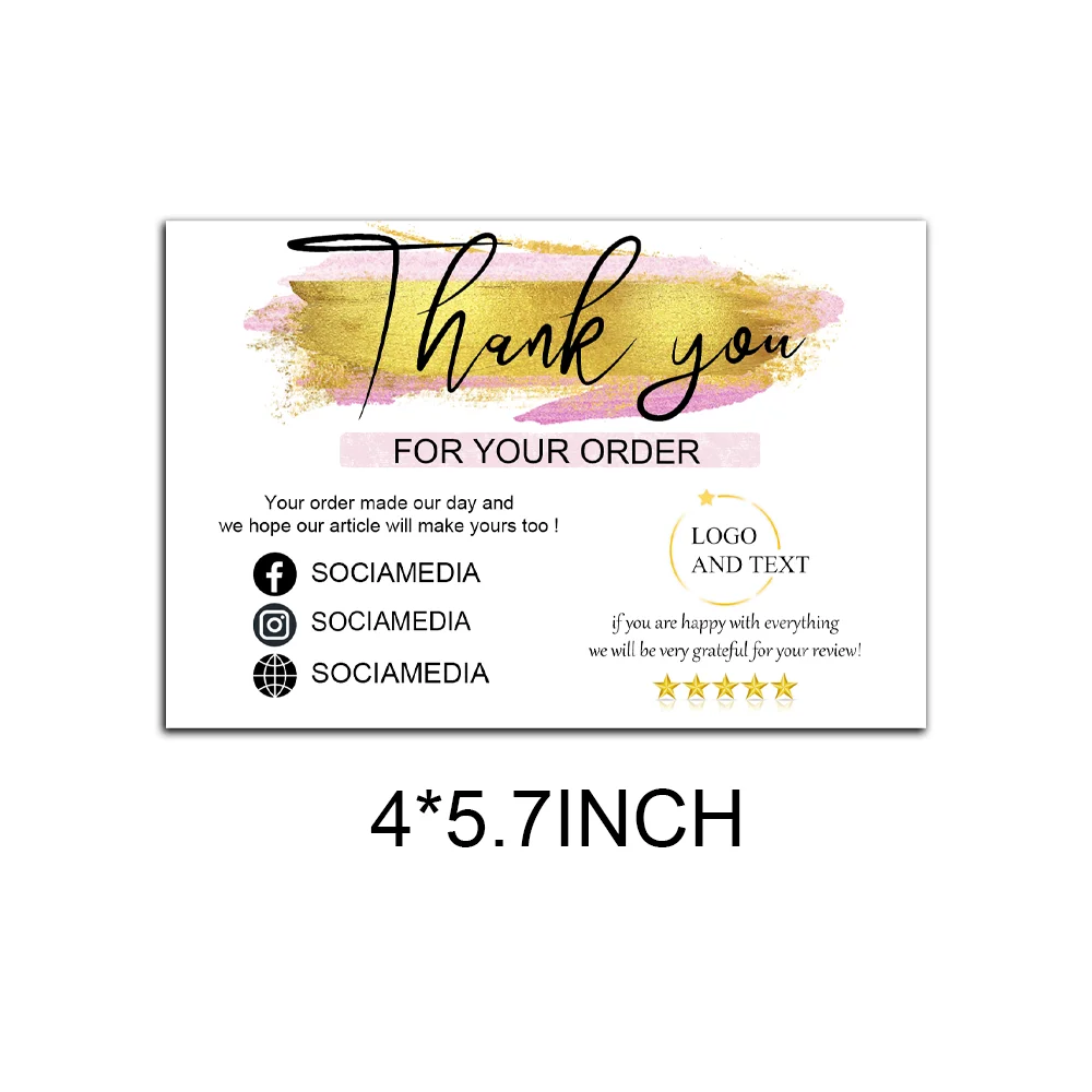 BLUSH PINK Gold Business Thank You Card, Add Logo, Modern Insert Card, Pink Packaging, Personalize Thank You Order, Customizable