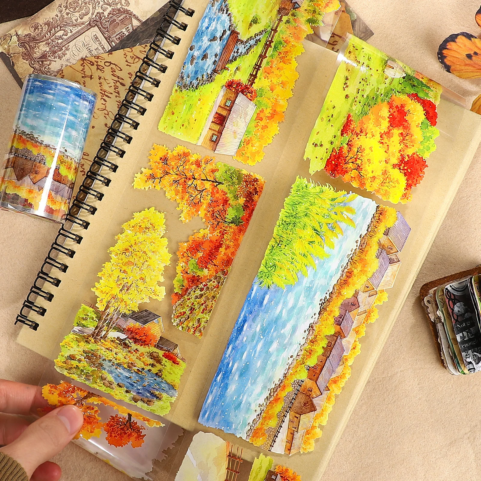 70 مللي متر * 5 متر الخريف في سلسلة ألتاي خمر حقل شجرة المشهد PET الشريط الإبداعية لتقوم بها بنفسك مجلة المواد الكولاج القرطاسية