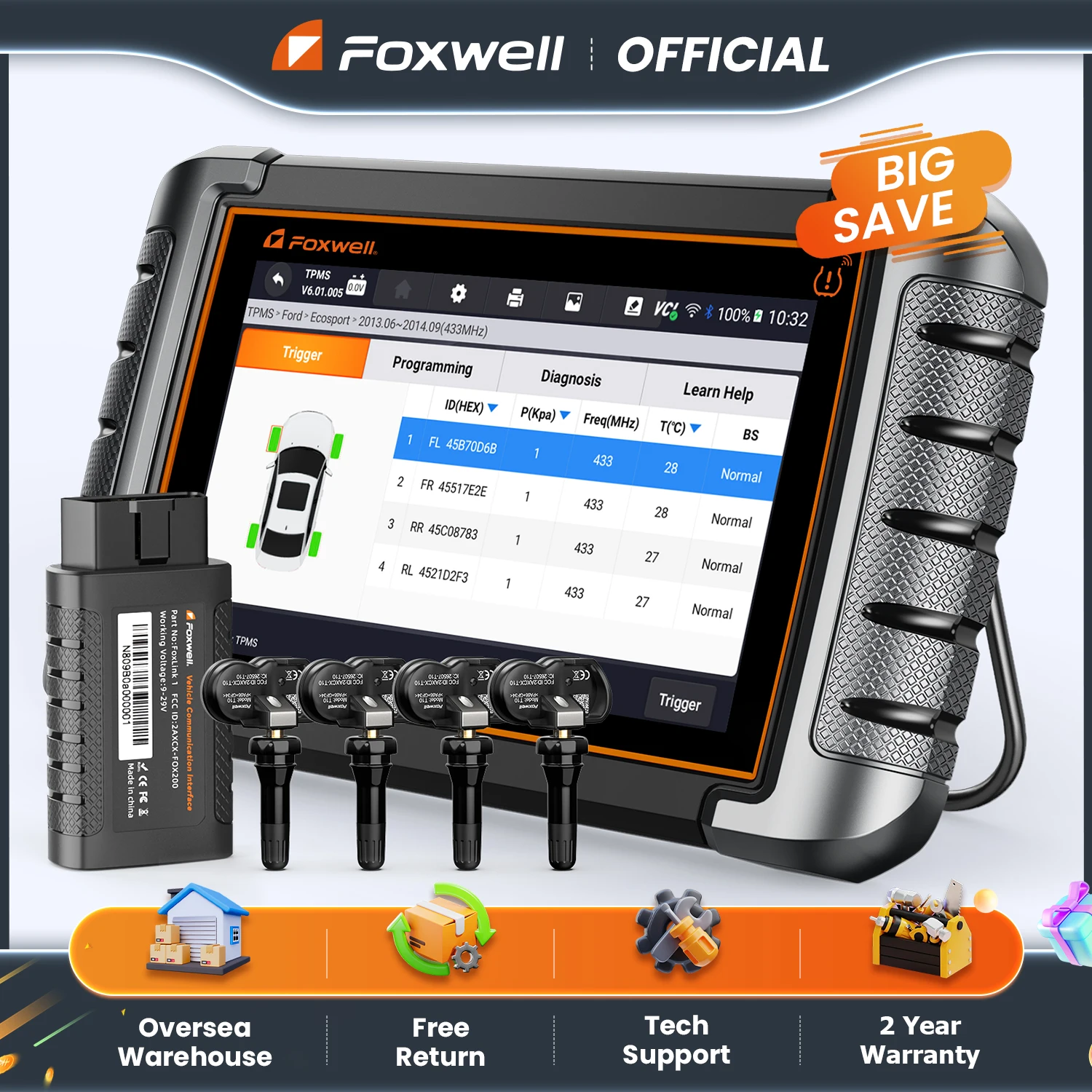 FOXWELL NT809TS TPMS Programming Tool All Systems Diagnostic Bi-Directional Control 30+ Reset OBD2 Bluetooth Automotive Scanner