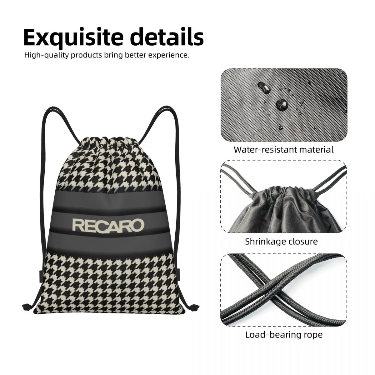 Custom Recaros Logo Drawstring Bags Men Women Lightweight Sports Gym Storage Backpack