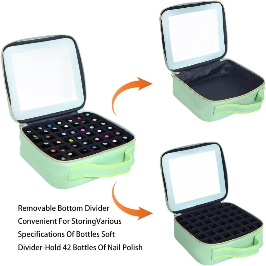 Caixa de armazenamento organizadora de esmalte transparente pequena portátil com divisória removível para 42 garrafas 15 ml 0,51 floz ideal para viagens