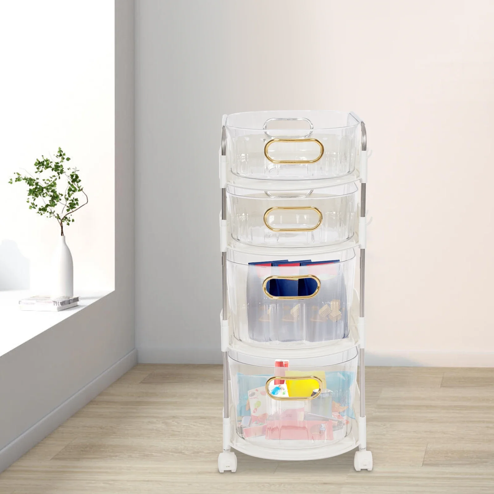 

Bymaocar 4-tier drawer Storage Rolling Cart Large Capacity Mobile Storage Organizer Multi-Functional Storage Trolley With Wheels