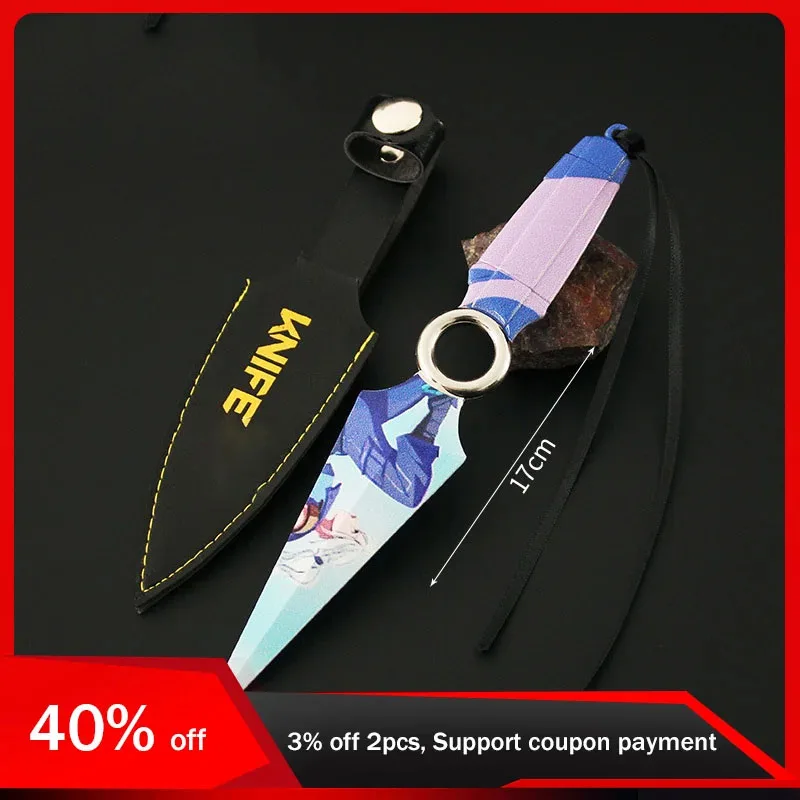 Facas de metal com coldre, arma Valorant, JETT Kunai, faca modelo, espada Cosplay, presentes brinquedos para criança, 17cm