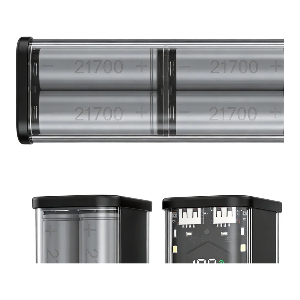 Power Bank Case with 8 Slots for Flat 21700 Batteries Providing Dual Output and for pd Input for Efficient Charging