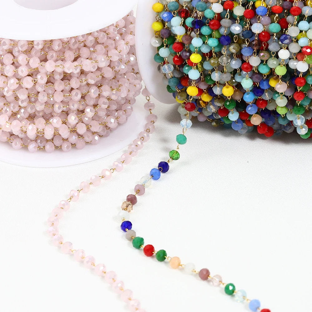 1meter Stainless Steel Multiple Colors Beads Crystal Stone Chain for Jewelry Making DIY