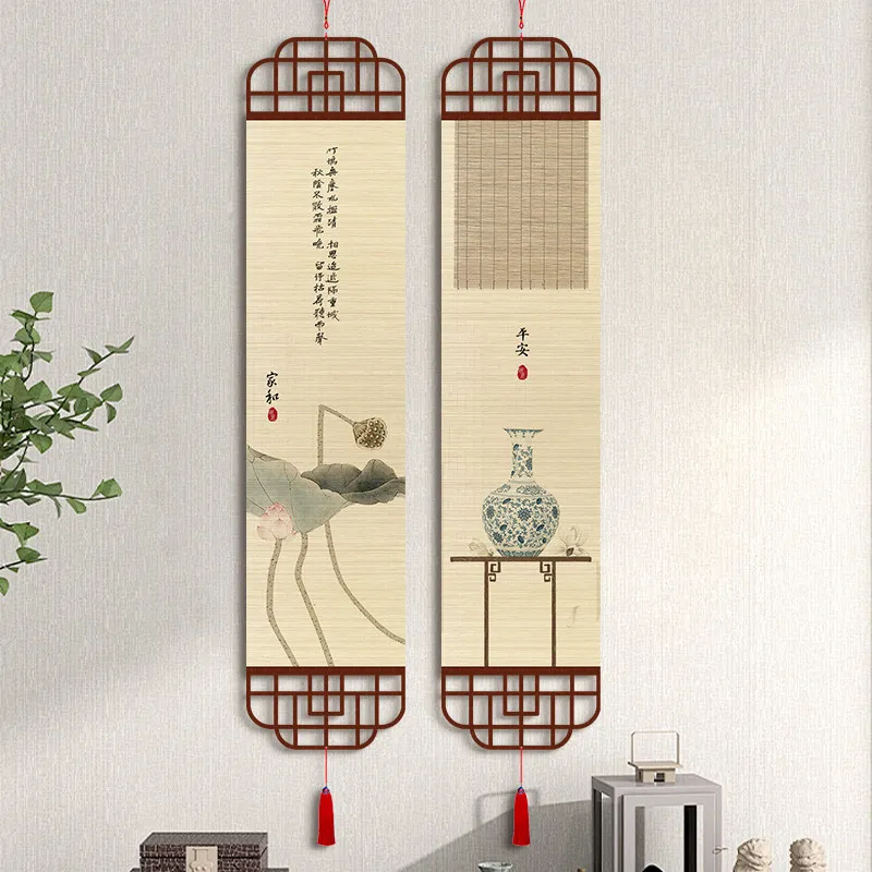 Bamboo Curtain Wall Art Zen spirit Calligraphy Painting Woven Bamboo Design for Entryway Study Villa room decor aesthetic