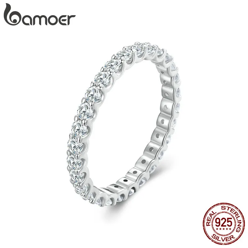 Bamoer Full Eternity Moissanite Ring Lab Diamond Engagement Band for Women 925 Sterling Silver Anniversary Fine Jewelry Gift