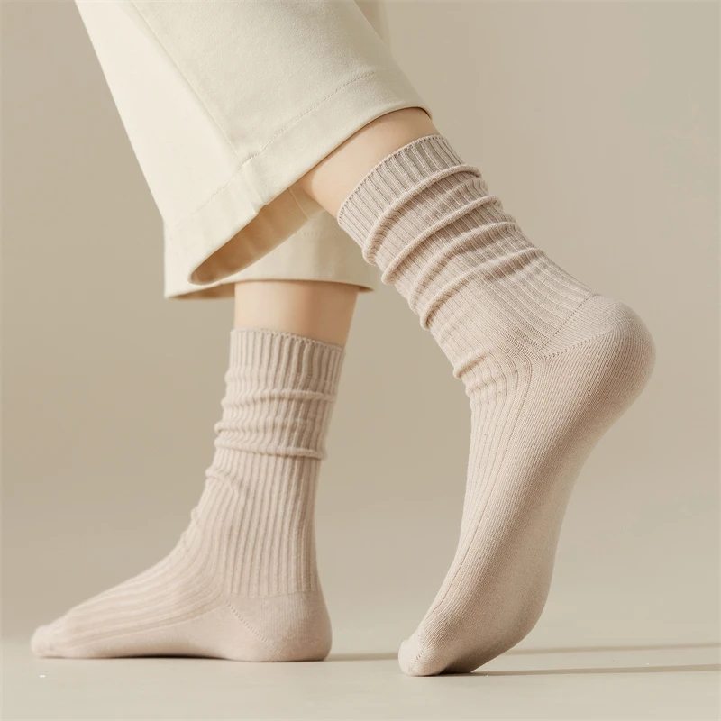 Women Socks Long Casual New Autumn Warm Plain Absorb Sweat Sport Girls Cotton Socks Solid Color Korean Style School Breathable