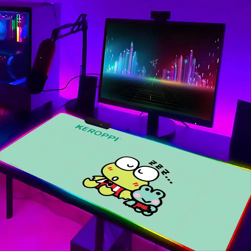 Sanrio Kero Kero Keroppi MINISO Mouse Pad E-sports Players LED RGB Keyboard Cover Desk Mat Colorful Surface Waterproof Computer