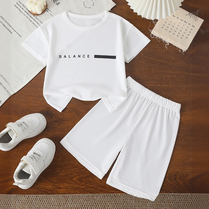 Conjunto deportivo multicolor de secado rápido con letras impresas para niños y niñas, pantalón corto informal de manga corta, primavera/verano, 2 piezas