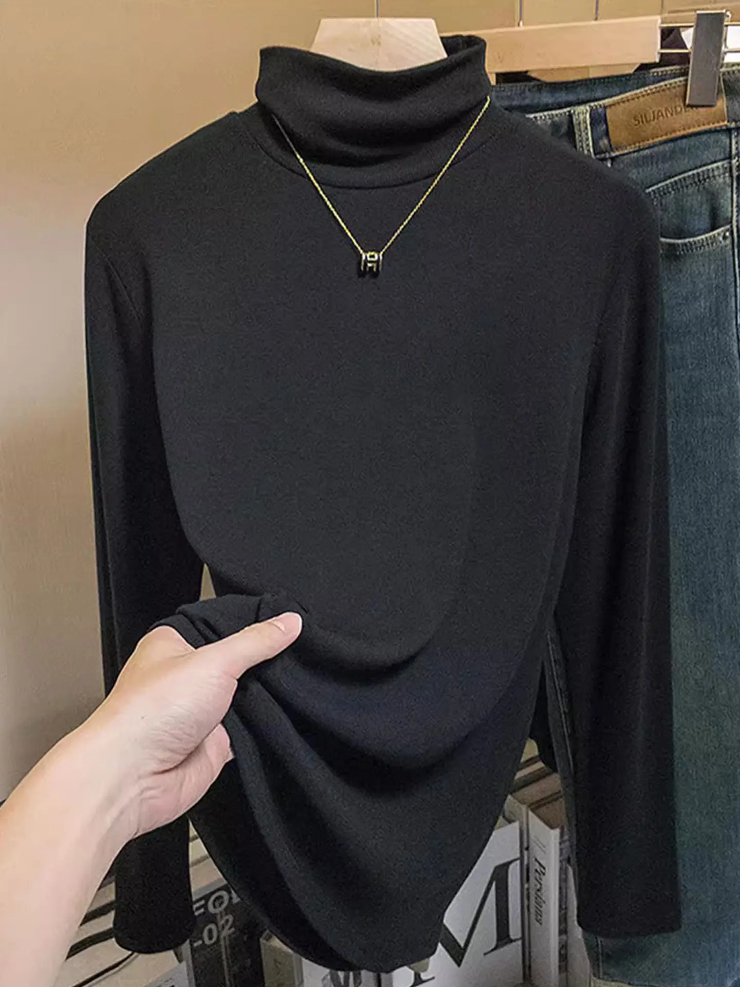 

Свободный удлиненный топ с высоким воротником для полных женщин, осенне-зимний повседневный стильный базовый слой