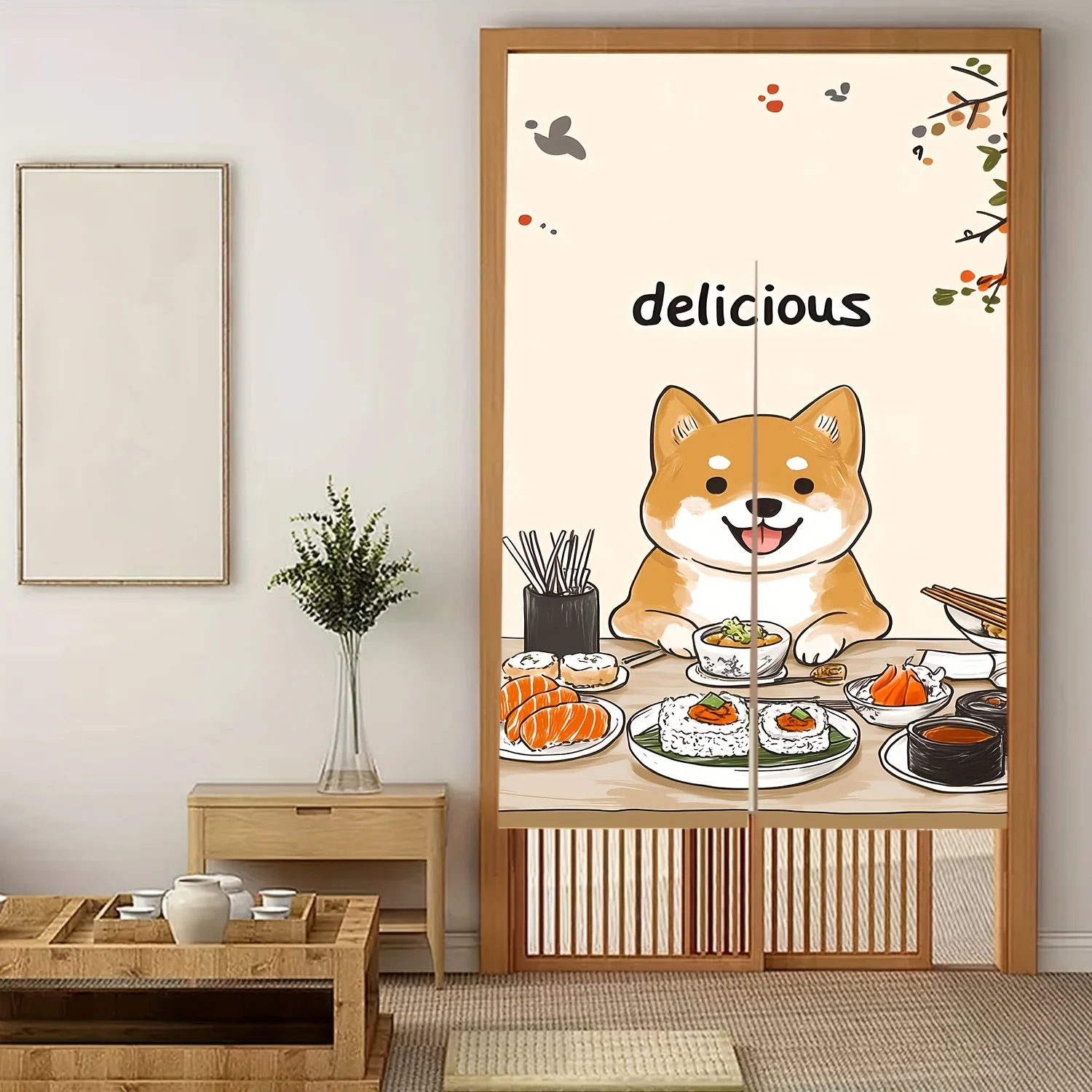 

1 шт., занавеска для двери с едой шиба-ину, японский стиль, милый мультяшный узор, тканевая перегородка, занавеска для украшения дома