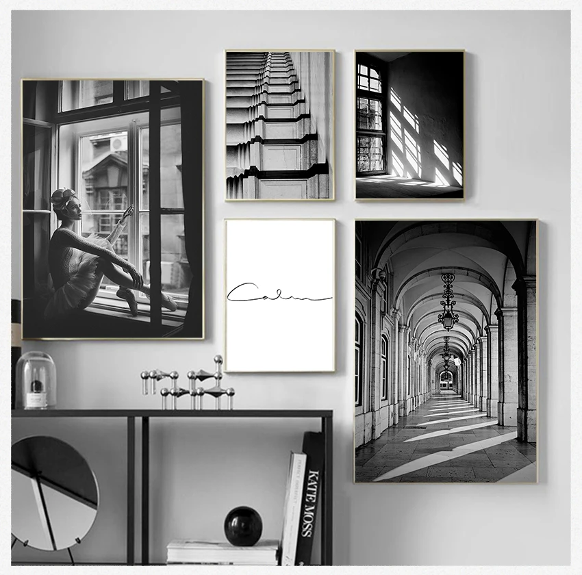 1PCS frameless Canvas paintingWall Art S Prints Wall Pictures For Living Room Scandinavian Nordic Black And White Building Ca