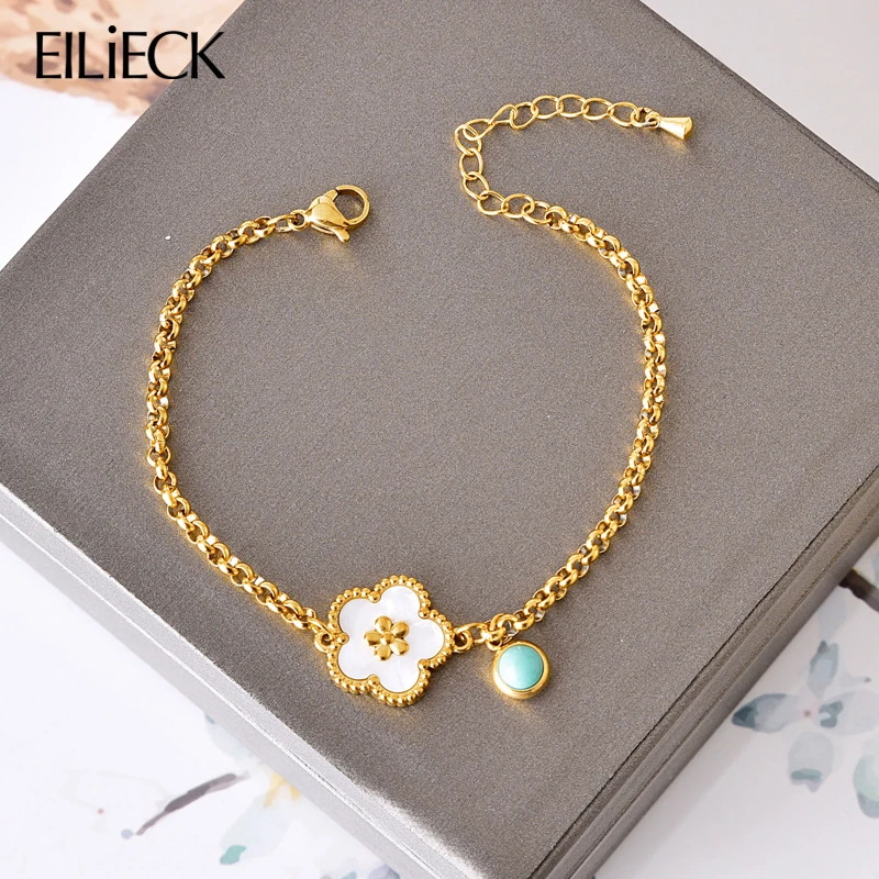 EILIECK 316L Stainless Steel New Flower Charm Bracelet Trendy Wrist Chain Bangles Waterproof Jewelry For Women Holiday Gifts