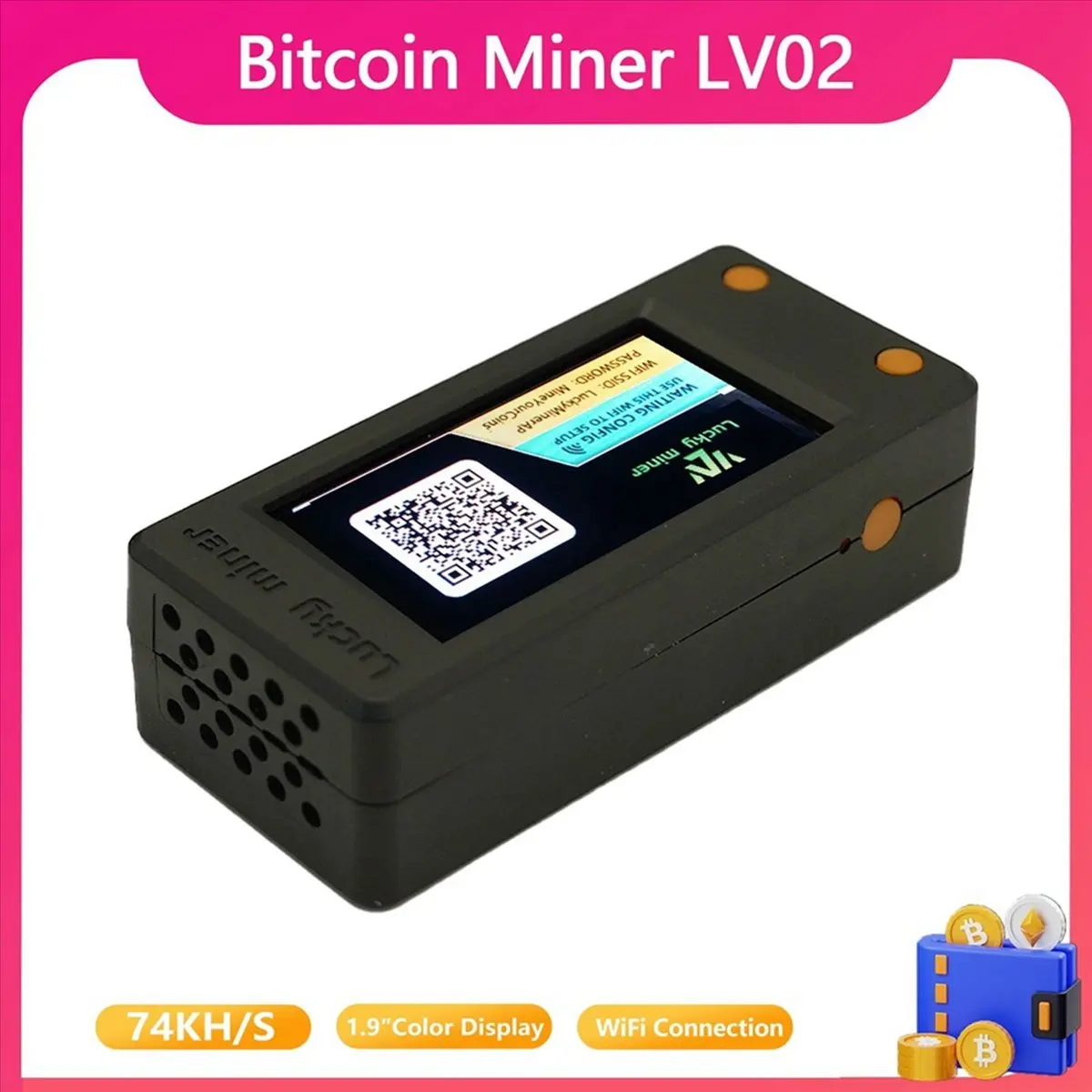 【50% OFF】For LV02 74KH/S SHA256 BTC SOLO Miner Lottery Device Crypto Miner ASIC Mining Silent Miner